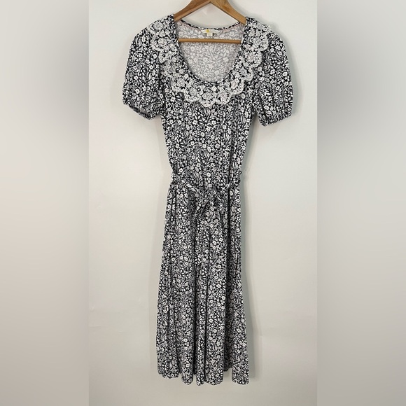 BODEN US 2R Trim Detail Jersey Midi Dress navy blue floral 0521 - Picture 3 of 15